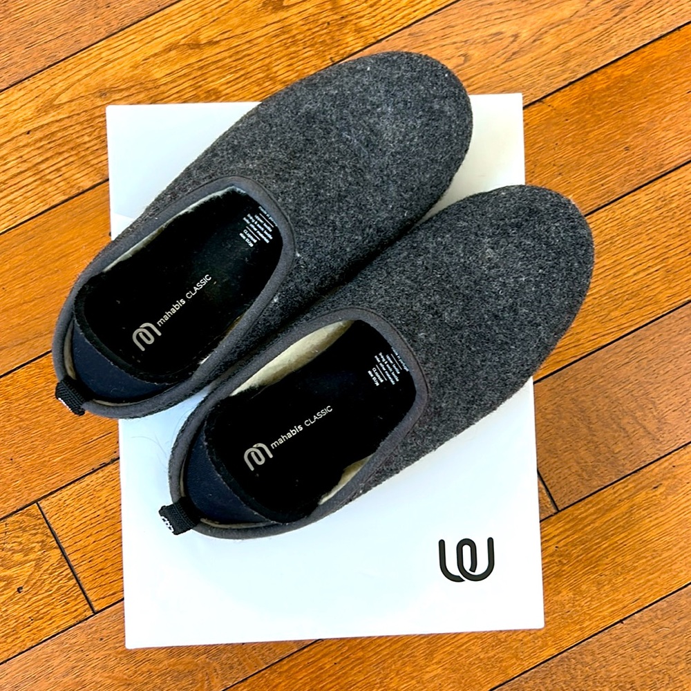 Mahabis Gray Wool Sherpa Slip On Convertible Black/Peach Sole Slipper EU39/8.5